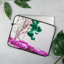 Load image into Gallery viewer, Laptop Sleeve - Cloud in the Water, purple-green, for 13&quot; and 15&quot; laptops with internal padded zipper and faux fur interior
