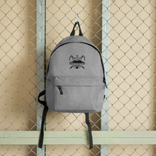 Load image into Gallery viewer, Embroidered Backpack, grey with black embroidered design
