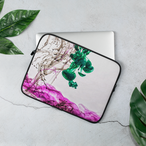 Laptop Sleeve - Cloud in the Water, purple-green, for 13" and 15" laptops with internal padded zipper and faux fur interior