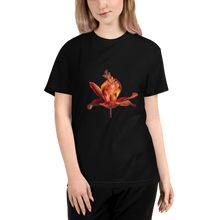 Load image into Gallery viewer, Red Smokey Flower on Sustainable T-Shirt
