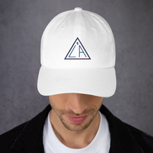Load image into Gallery viewer, Logomark of &#39;TheSecretInsideTheLOA.com&#39; embroidered on the front of Dad hat / WHITE
