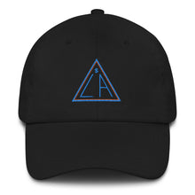 Load image into Gallery viewer, Logomark of &#39;TheSecretInsideTheLOA.com&#39; and THE LINK embroidered on the front/back of Dad hat / BLACK
