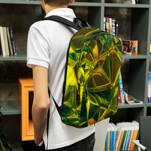 Backpack with gold and green polygons, for Daily use or Sports activities