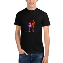 Load image into Gallery viewer, Red and Purple Abstract Cloud on the black Sustainable T-Shirt
