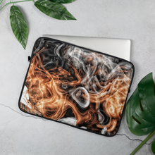 Load image into Gallery viewer, Laptop Sleeve - Burning Power (brown-white-black), for 13&quot; and 15&quot; laptops with internal padded zipper and faux fur interior
