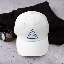 Load image into Gallery viewer, Logomark of &#39;TheSecretInsideTheLOA.com&#39; embroidered on the front of Dad hat / WHITE
