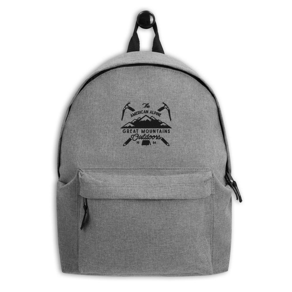 Embroidered Backpack, grey with black embroidered design