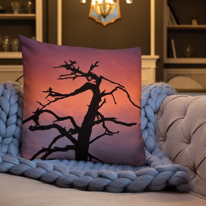Premium Pillow - Double side photo: "Dead tree in the dusk" and "Banana flower".