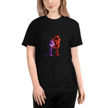 Load image into Gallery viewer, Red and Purple Abstract Cloud on the black Sustainable T-Shirt
